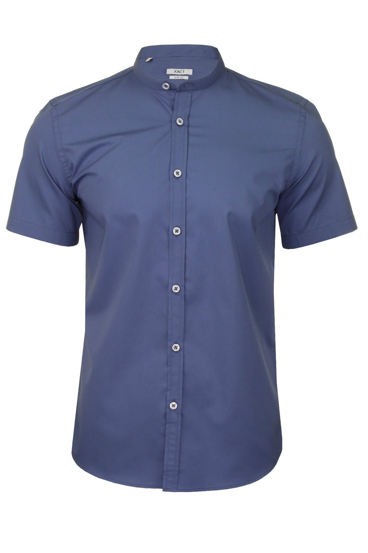 Xact Mens Grandad Nehru Collar Plain Poplin Shirt, Short Sleeved, Slim Fit-Main Image