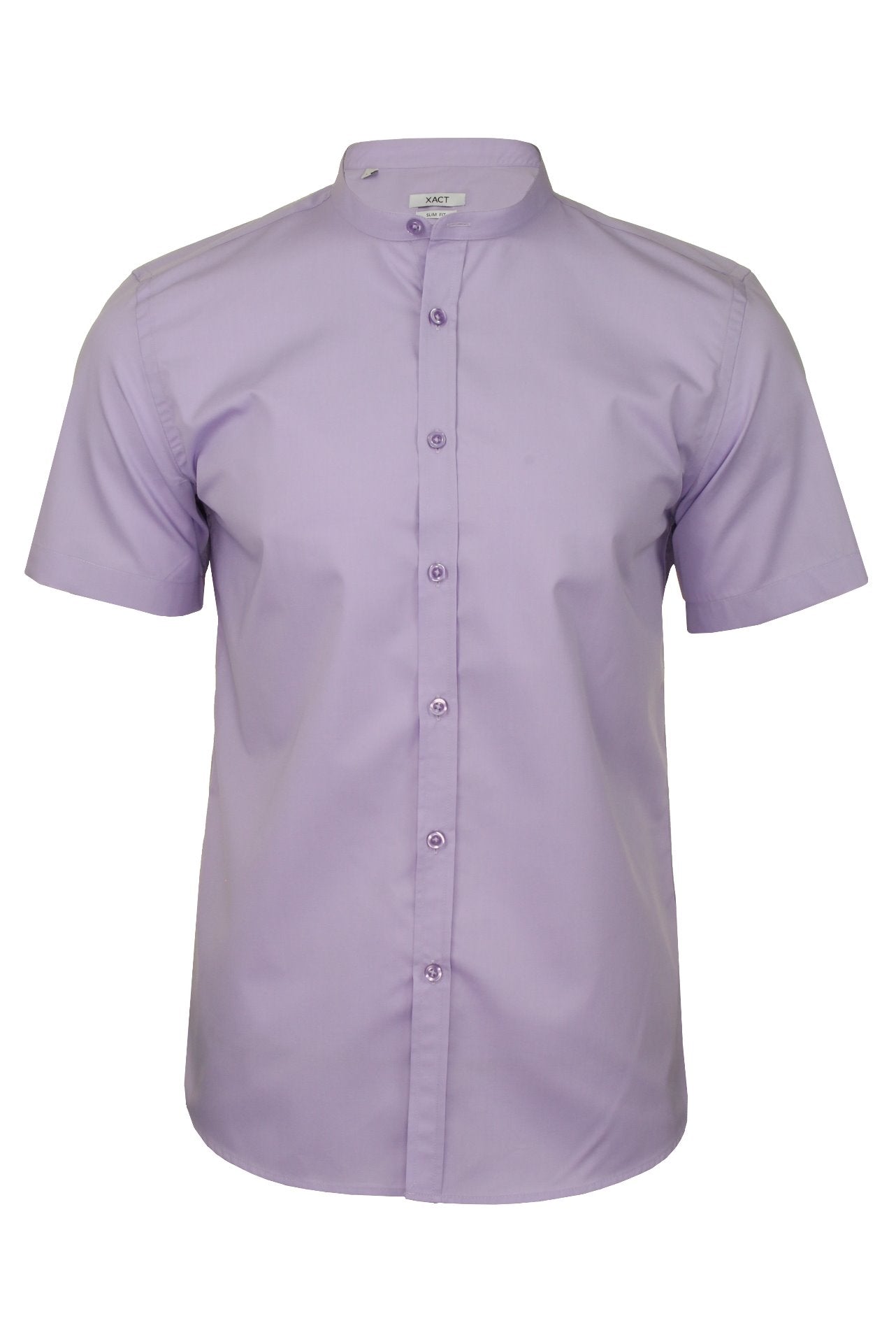 Xact Mens Grandad Collar Poplin Shirt Nehru - Short Sleeved - Slim Fit-Main Image