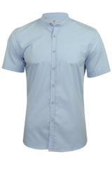Xact Mens Grandad Nehru Collar Plain Poplin Shirt, Short Sleeved, Slim Fit-Main Image