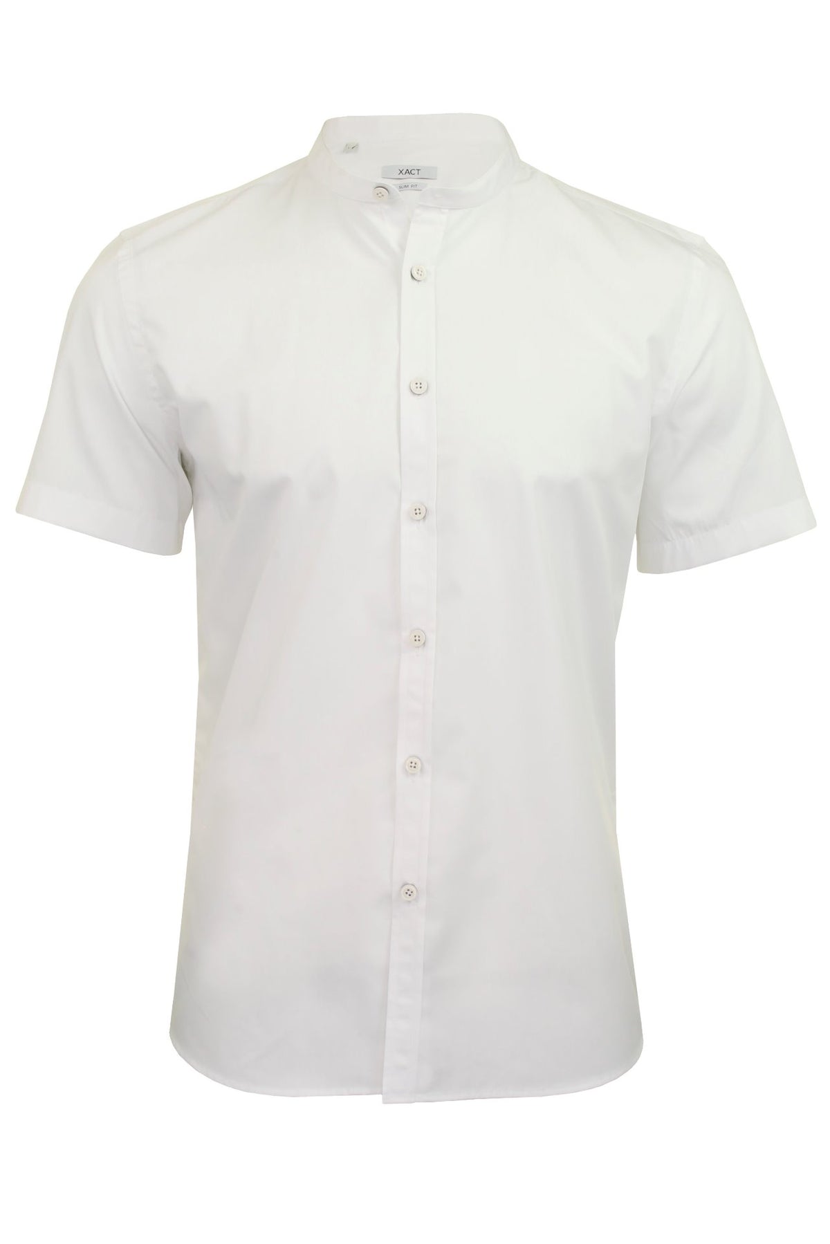 Xact Mens Grandad Nehru Collar Plain Poplin Shirt, Short Sleeved, Slim Fit-Main Image