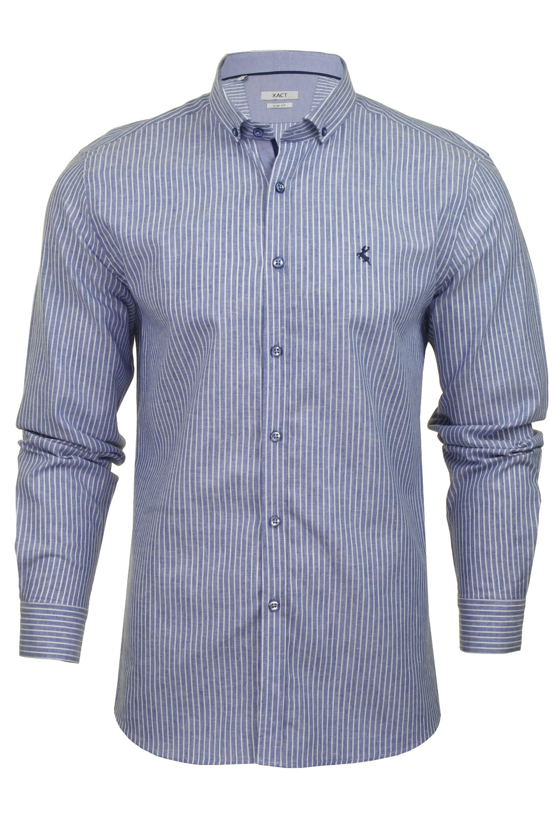 Xact Mens Linen Mix Stripe Shirt - Long Sleeved - Slim Fit-Main Image