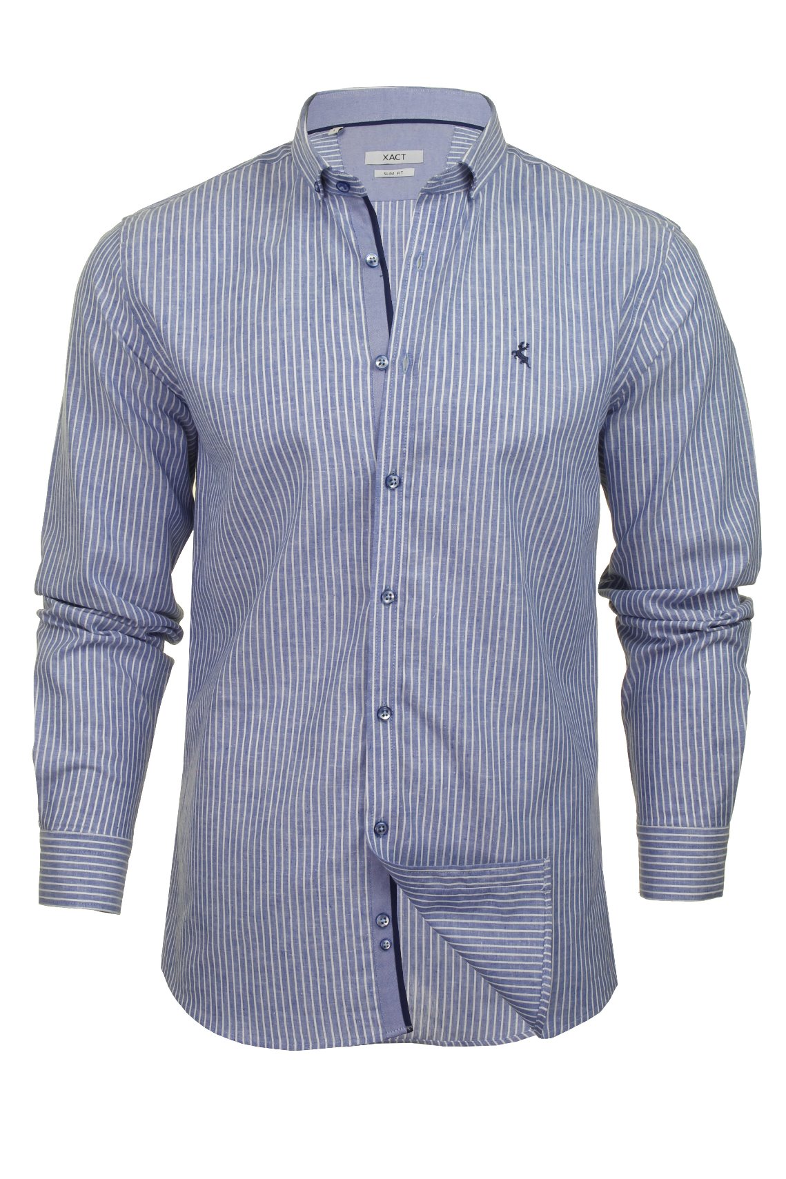 Xact Mens Linen Mix Stripe Shirt - Long Sleeved - Slim Fit-3