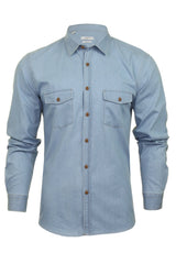 Xact Mens Long Sleeved Denim Shirt - Slim Fit-Main Image