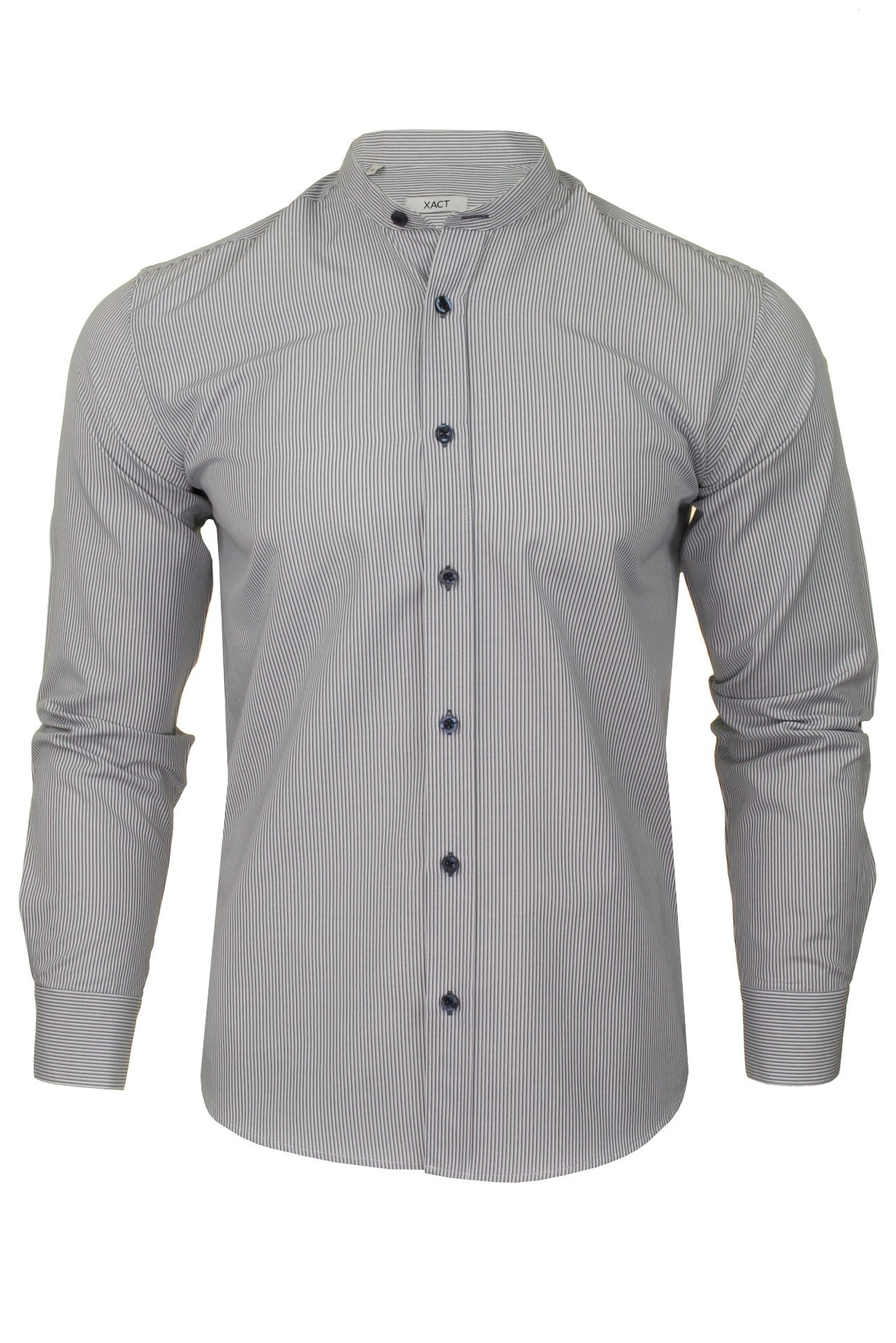 Xact Mens Stripe Grandad Shirt - Long Sleeved-Main Image