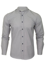 Xact Mens Stripe Grandad Shirt, Long Sleeved, Slim Fit-2