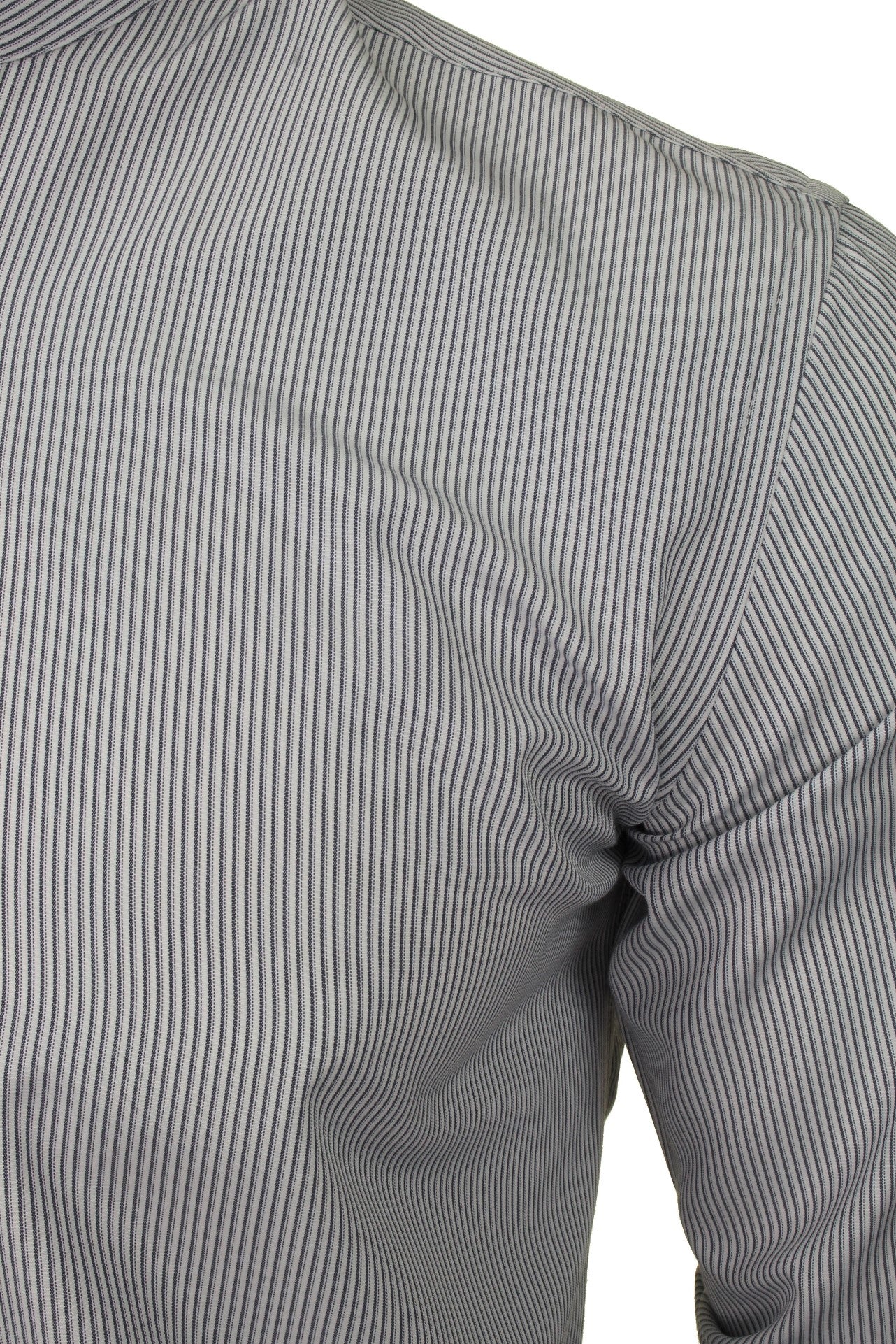 Xact Mens Stripe Grandad Shirt - Long Sleeved-2