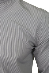 Xact Mens Stripe Grandad Shirt, Long Sleeved, Slim Fit-2
