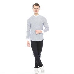 Xact Men's Striped Grandad Shirt, White Collar & Cuffs, Long-Sleeved-2