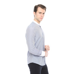 Xact Mens White Collar Striped Grandad Shirt - Long Sleeved-3