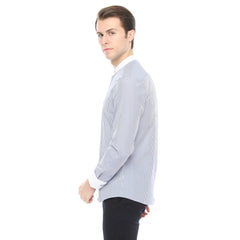 Xact Men's Striped Grandad Shirt, White Collar & Cuffs, Long-Sleeved-4