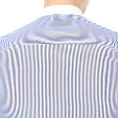 Xact Men's Striped Grandad Shirt, White Collar & Cuffs, Long-Sleeved
