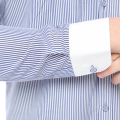 Xact Men's Striped Grandad Shirt, White Collar & Cuffs, Long-Sleeved