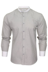 Xact Men's Striped Grandad Shirt, White Collar & Cuffs, Long-Sleeved-Main Image