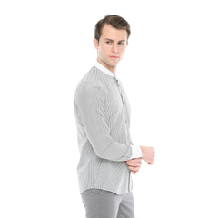 Xact Men's Striped Grandad Shirt, White Collar & Cuffs, Long-Sleeved-4
