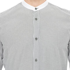 Xact Men's Striped Grandad Shirt, White Collar & Cuffs, Long-Sleeved