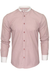 Xact Men's Striped Grandad Shirt, White Collar & Cuffs, Long-Sleeved-Main Image