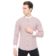 Xact Men's Striped Grandad Shirt, White Collar & Cuffs, Long-Sleeved-2