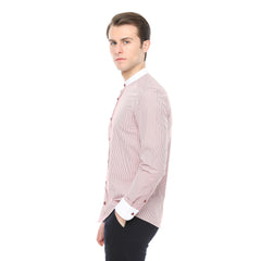 Xact Men's Striped Grandad Shirt, White Collar & Cuffs, Long-Sleeved-3