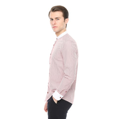 Xact Mens White Collar Striped Grandad Shirt - Long Sleeved-3