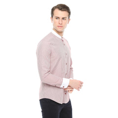 Xact Men's Striped Grandad Shirt, White Collar & Cuffs, Long-Sleeved-4