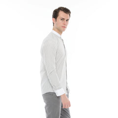 Xact Men's Striped Grandad Shirt, White Collar & Cuffs, Long-Sleeved-3