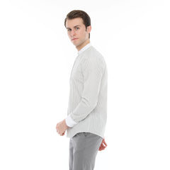 Xact Mens White Collar Striped Grandad Shirt - Long Sleeved-4