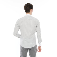 Xact Men's Striped Grandad Shirt, White Collar & Cuffs, Long-Sleeved