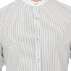 Xact Men's Striped Grandad Shirt, White Collar & Cuffs, Long-Sleeved