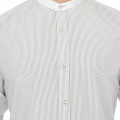 Xact Mens White Collar Striped Grandad Shirt - Long Sleeved