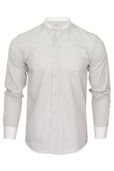 Xact Men's Striped Grandad Shirt, White Collar & Cuffs, Long-Sleeved-Main Image