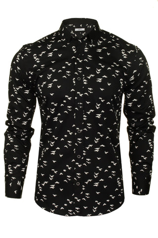 Xact Bird-themed long sleeved shirt for men with a stylish print.-Main Image