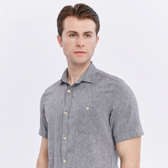 Xact Men's Short Sleeved Linen Shirt, Regular Fit, Standard Collar, Chest Pocket