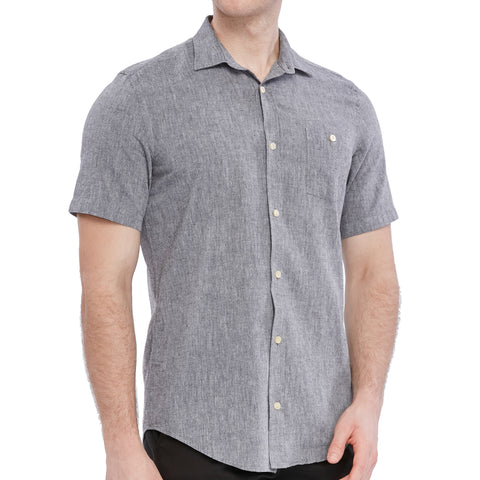 Xact Men's Short Sleeved Linen Shirt, Regular Fit, Standard Collar, Chest Pocket-Main Image