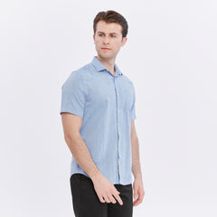 Xact Men's Short Sleeved Linen Shirt, Regular Fit, Standard Collar, Chest Pocket-3