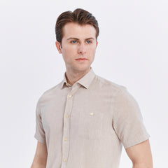 Xact Men's Short Sleeved Linen Shirt, Regular Fit, Standard Collar, Chest Pocket