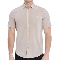 Xact Men's Short Sleeved Linen Shirt, Regular Fit, Standard Collar, Chest Pocket-Main Image