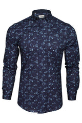 Xact Mens Floral Print Long Sleeved Shirt, Button-Down Collar, Slim Fit-Main Image