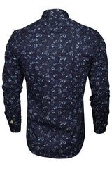 Xact Mens Floral Print Long Sleeved Shirt, Button-Down Collar, Slim Fit-3