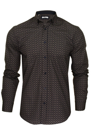 Xact Mens Long Sleeved Mini Paisley Print Shirt, Slim Fit-Main Image