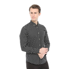 Xact Men's Polka Dot Long Sleeved Shirt, 100% Cotton, Slim Fit, Button-Down Collar, Mod Vintage-2