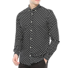 Xact Men's Polka Dot Long Sleeved Shirt, 100% Cotton, Slim Fit, Button-Down Collar, Mod Vintage-Main Image