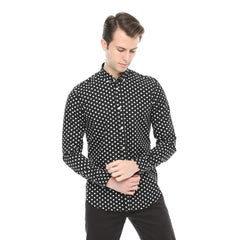 Xact Men's Polka Dot Long Sleeved Shirt, 100% Cotton, Slim Fit, Button-Down Collar, Mod Vintage-3