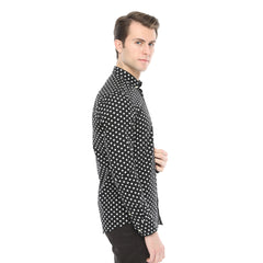 Xact Men's Polka Dot Long Sleeved Shirt, 100% Cotton, Slim Fit, Button-Down Collar, Mod Vintage-4