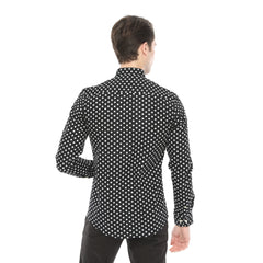 Xact Men's Polka Dot Long Sleeved Shirt, 100% Cotton, Slim Fit, Button-Down Collar, Mod Retro