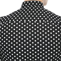 Xact Men's Polka Dot Long Sleeved Shirt, 100% Cotton, Slim Fit, Button-Down Collar, Mod Retro