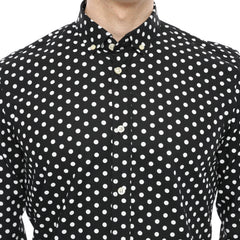 Xact Men's Polka Dot Long Sleeved Shirt, 100% Cotton, Slim Fit, Button-Down Collar, Mod Retro