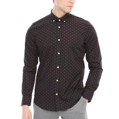 Xact Men's Polka Dot Long Sleeved Shirt, 100% Cotton, Slim Fit, Button-Down Collar, Mod Vintage-Main Image