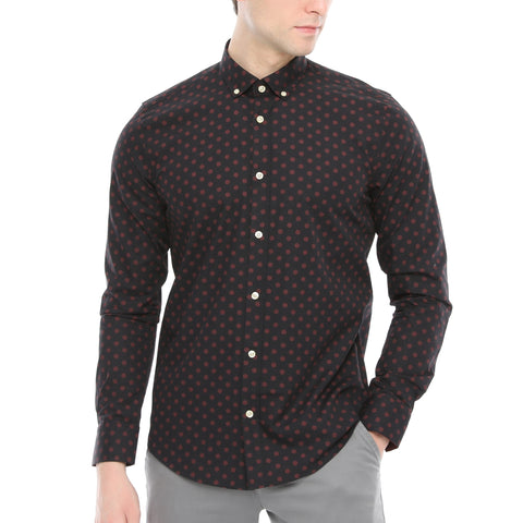 Xact Men's Polka Dot Long Sleeved Shirt, 100% Cotton, Slim Fit, Button-Down Collar, Mod Retro-Main Image