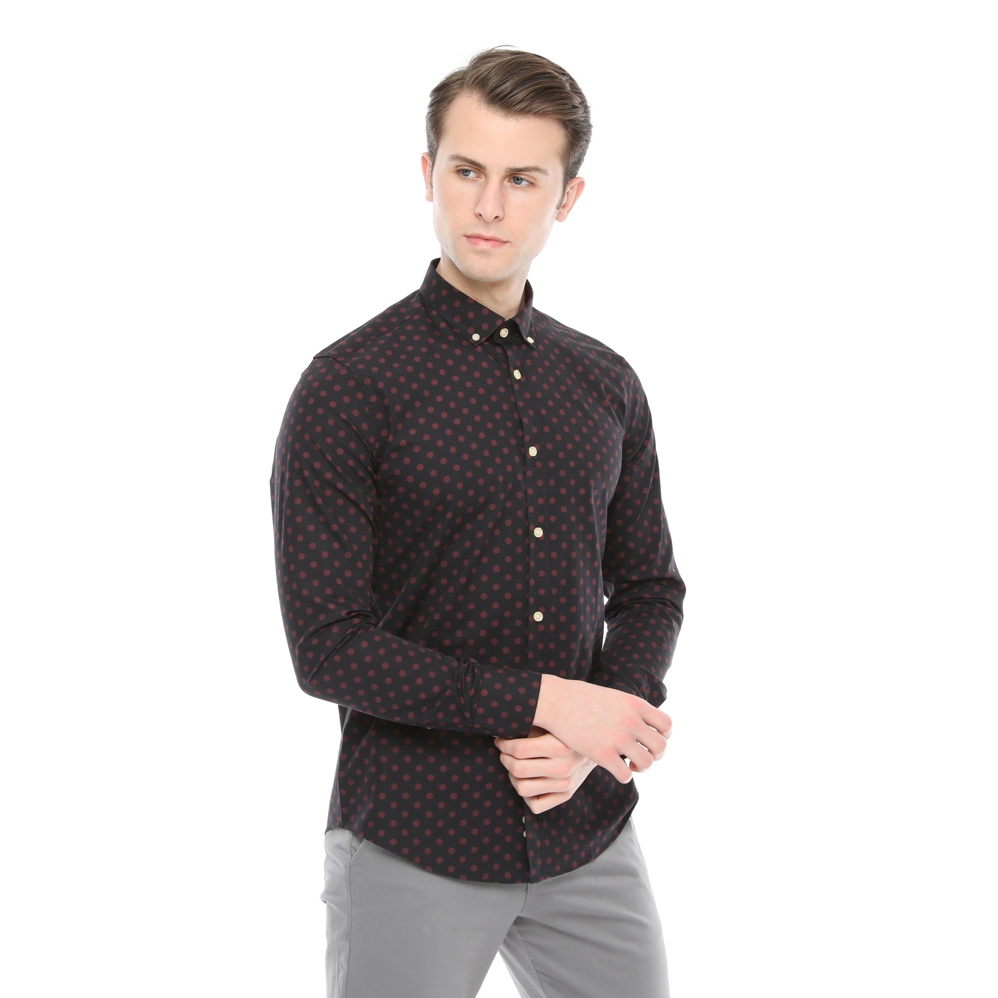 Xact Mens Polka Dot Shirt - Long Sleeved Mod Vintage-2