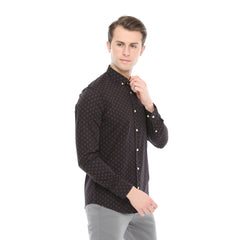 Xact Men's Polka Dot Long Sleeved Shirt, 100% Cotton, Slim Fit, Button-Down Collar, Mod Vintage-4